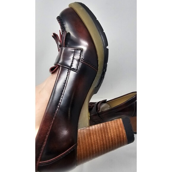 Rare Dr. Martens Romy Tassel Loafer Platform Heels Oxblood Rub Off Leather Sz 7 - Picture 4 of 11